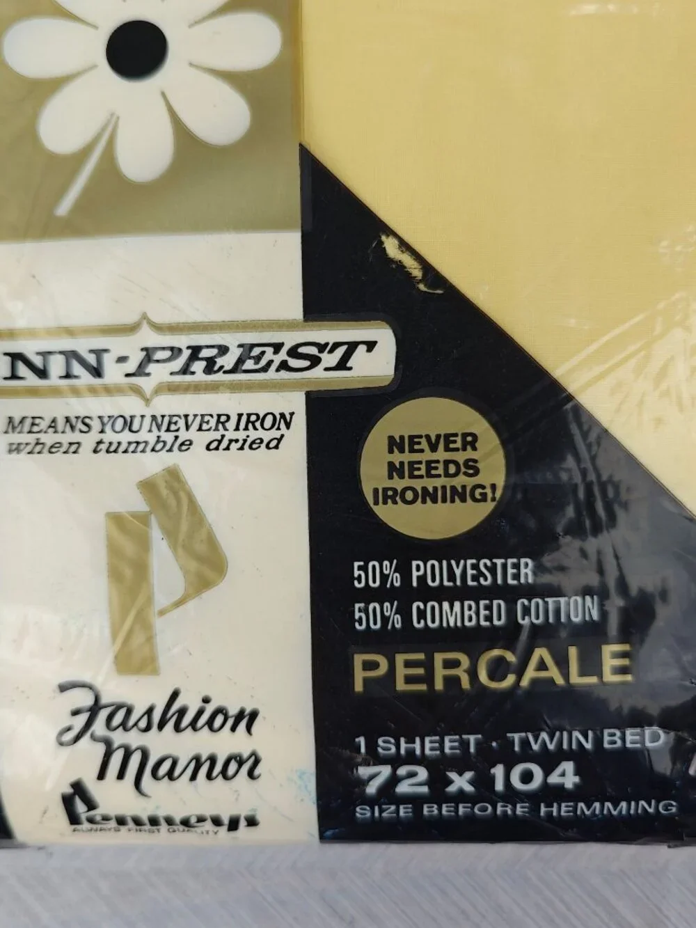 NEW Penn-Prest Fashion Manor Percale Twin Sheet 72x104 Yellow Cotton Polyester